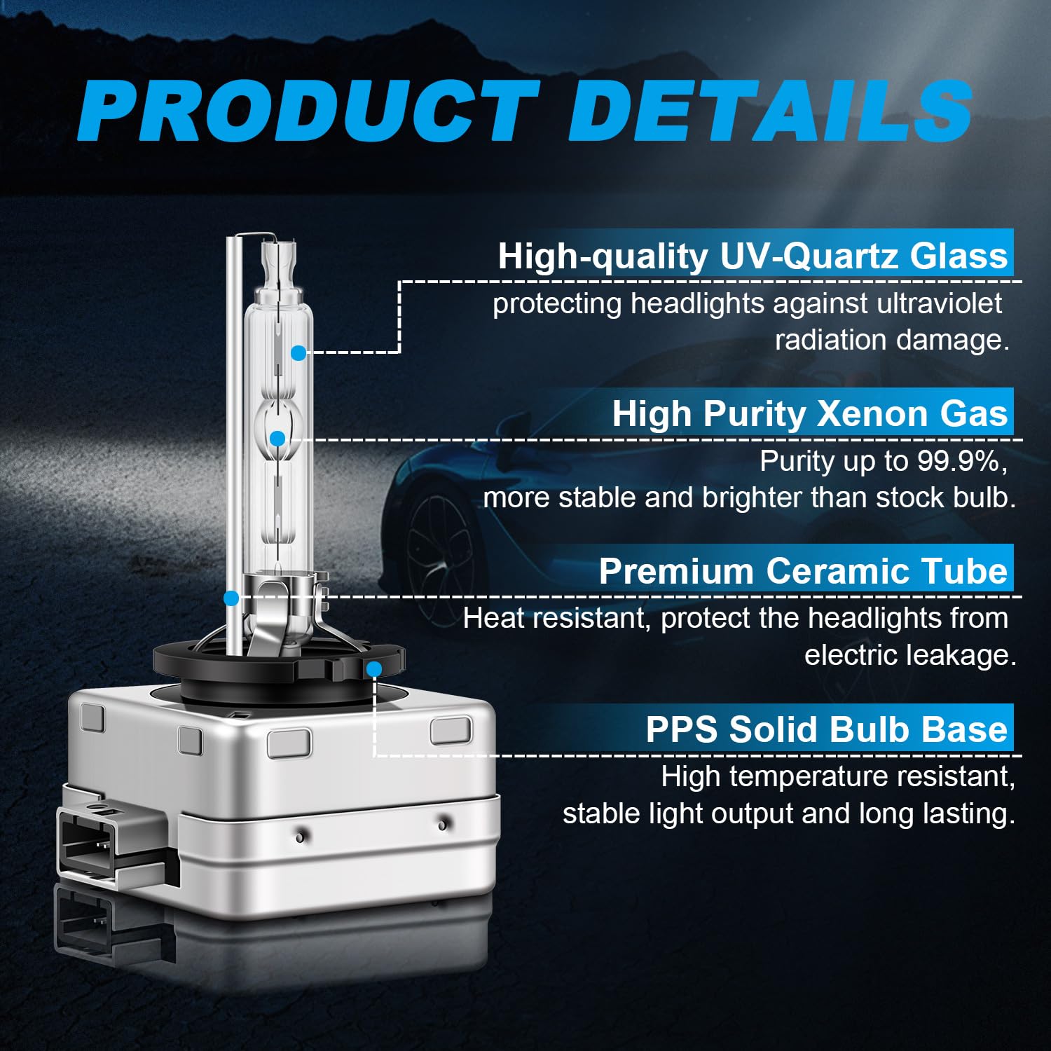 Condition photo showing New/Like New for d3s xenon hid headlight bulbs, 6000k cool white high low beam 66340 42403 42302 42403c1 replacement, pack of 2 6000k d3s