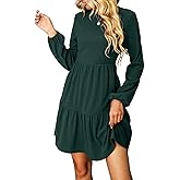 CUPSHE Women's Mini Fall Dresses Knit Casual Long Sleeve Crew Neck Flowy Tiered Ruffled Short Sweater Dress
