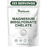 Purisure Magnesium Bisglycinate Chelate, 250g, Pure Magnesium Glycinate Powder for Bones, Magnesium Bisglycinate Chelate for Sleep and Muscle Flexibility, Gluten-Free, Non-GMO, 133 Servings