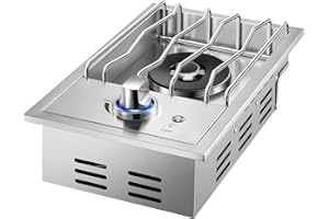 Huishenplus Grilling Side Burners for Outdoor Kitchen,15,000BTU Nature Gas Side Burner,Convertible to Liquid Propane, Duty Heavy 304 Stainless Steel,Built-in Single Burner for BBQ Island Grill