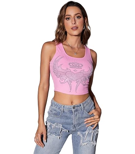 SOLY HUX Women's Y2k Gothic Lace Trim Cami Crop Top Sleeveless
