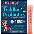 Lovebug Toddler Probiotics - Organic Probiotic for Kids & Toddler Constipation Relief, Stomach Discomfort and Softer Bowel Movements, Clear Dissolvable Powder, Ages 12 Months to 4 Year Olds - 30 Pack