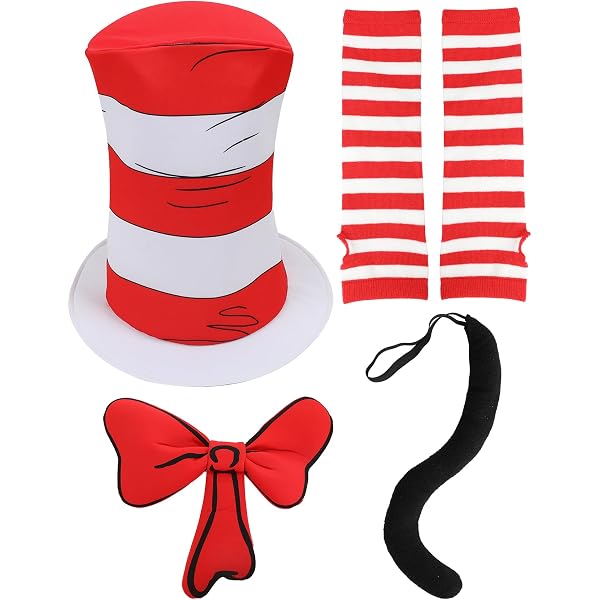 Halloween Costume Accessories Pack Red White Striped Hat Bow Furry Gloves Amazon.com: GJD Costume Hat Accessories Kit, Red and White  main image 4
