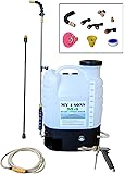 4-Gallon Battery Powered Backpack Sprayer With 0-60 PSI PRESSURE DIAL, ADJUSTABLE BRASS NOZZLE, AND 16-35 INCH STAINLESS HD WAND, ACID PLASTIC WAND, 15ft EXTENDED HOSE and SPRAY PISTOL