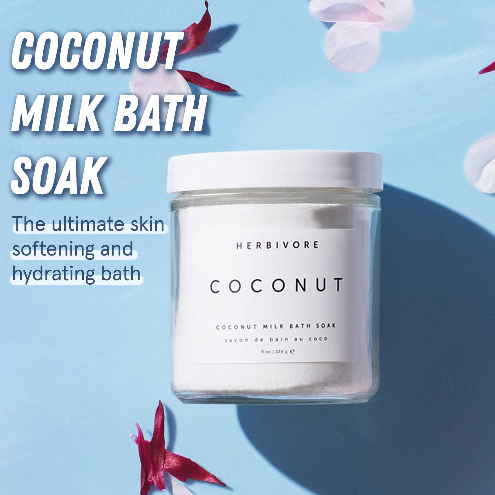 HERBIVORE Coconut Milk Bath Soak | Deeply Hydrating + Skin Softening, Soothing Light Coconut Scent, Vegan, Plant-Based