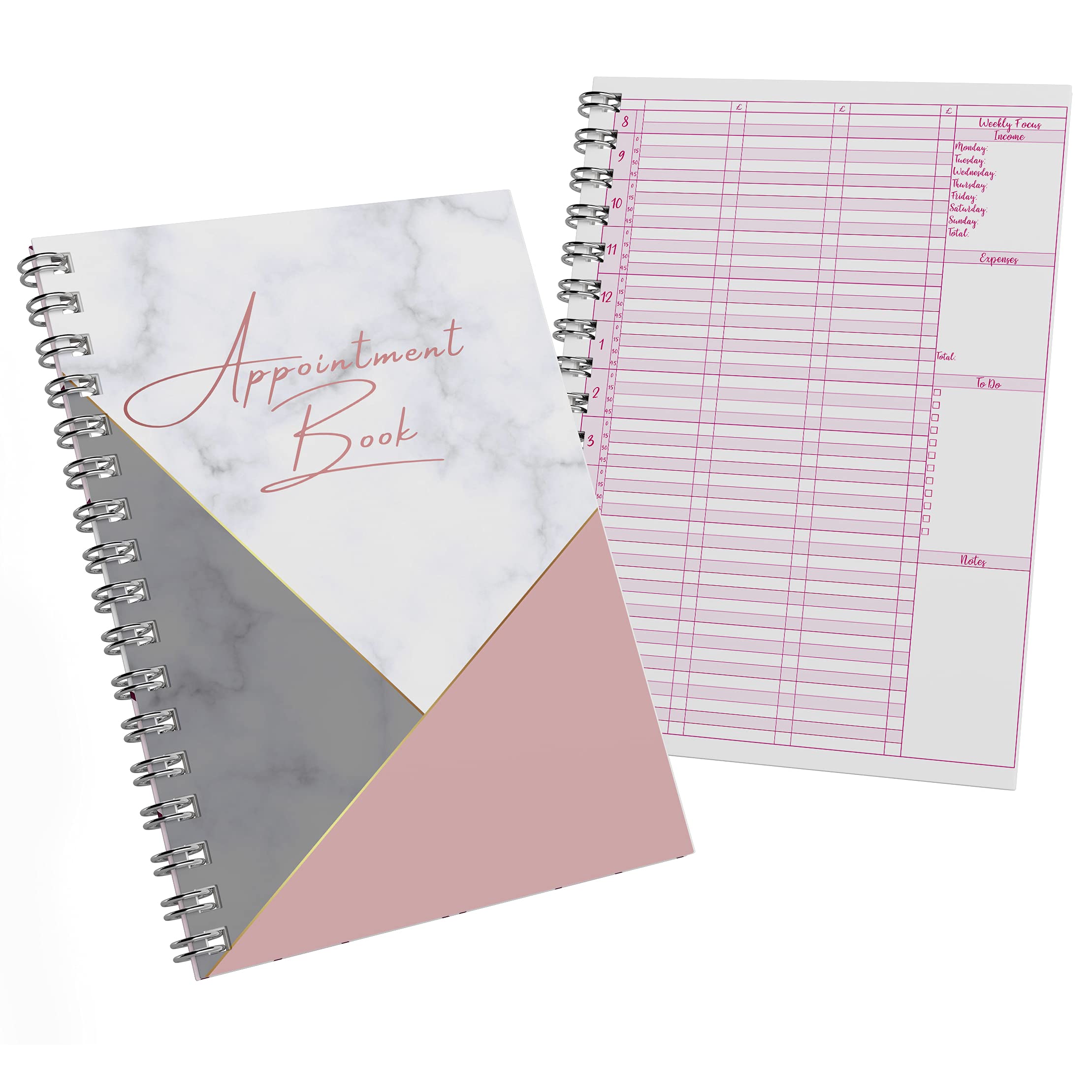 Undated Pink Marble Appointment Book Salons15mins Intervals Large A4 Size Beauty Salon Therapists Diary (A4-210mm x 297mm)
