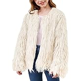 Yimoon Girls Faux Fur Coat Open Front Furry Coats Long Sleeve Parka Shaggy Jacket Winter Warm Fluffy Outerwear 4-12 Years