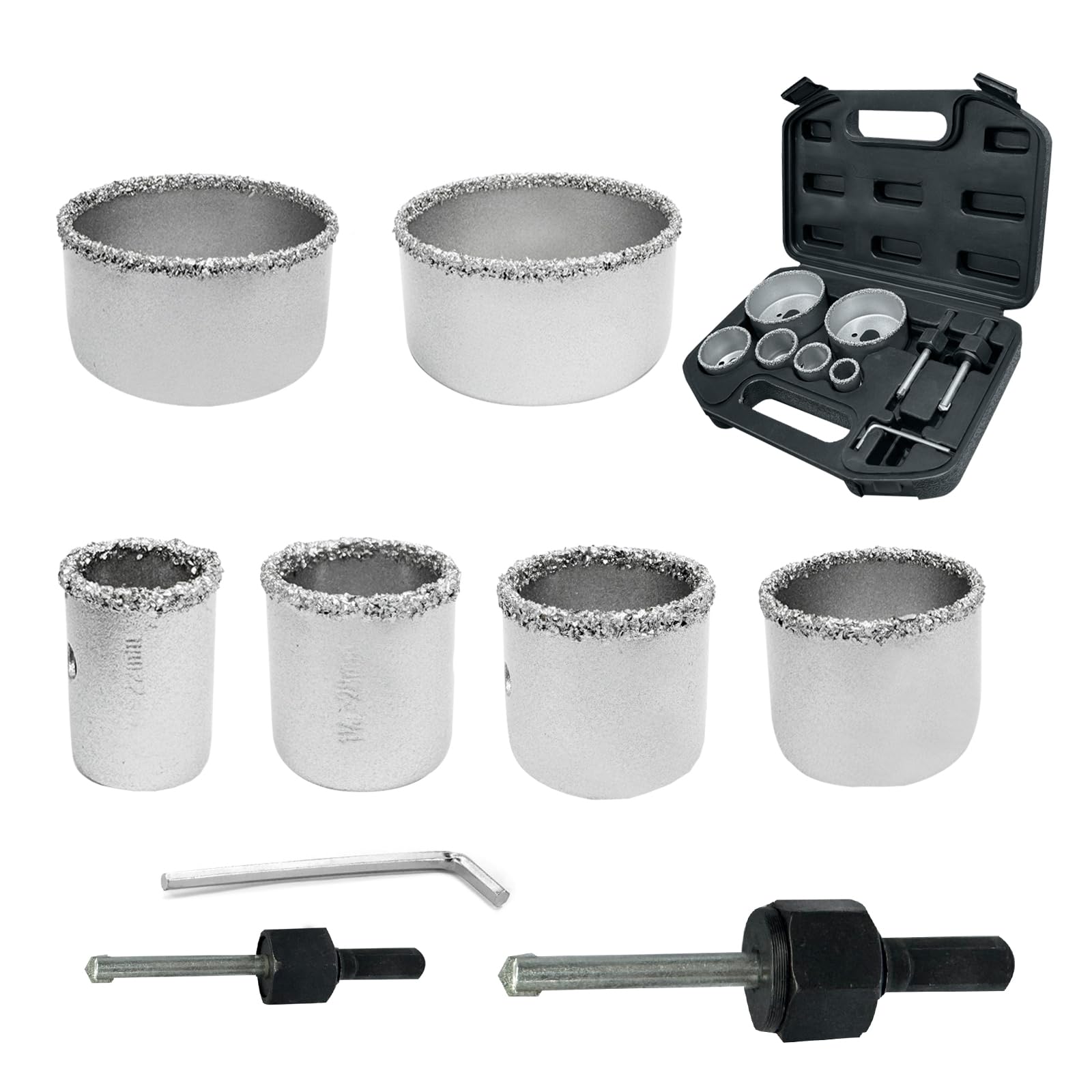 NORTOOLS Diamond Hole Saw Set – 9pcs Carbide Grit Edged Hole Opener Drill Bit Set Holesaw Cutter for Tile & Stone Drilling,Ceramics,Granite with Pilot Bits(22-73mm） ﻿