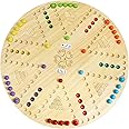 Marble Board Game Wooden Wahoo Double Side Painted Board Game with 6 Colors 36 Marbles 6 Dice for Adults Family Night Game, 6 and 4 Player