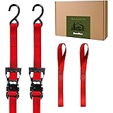BonsMax 1.5" x12' Heavy Duty Ratchet Straps with S-Hook, Tie Down Straps with Soft Loops, 4400 lbs Break Strength, Secure Motorcycle, ATV, UTV, Dirt Bike on Pickup Truck Bed, Trailer
