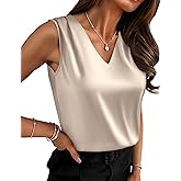 Zeagoo Women's Silk Satin Camisole Tank Tops V Neck Pleated Dressy Casual Sleeveless Blouses Summer Business Work Shirts