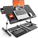 SAIJI Laptop Bed Tray Table - Adjustable Lap Desk for Couch (Dark Black) | Fits 17" Laptop, Work From Home &amp; Dorm Study, with Storage Drawer &amp; PVC Leather
