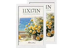 KissNow 11x17 Picture Frame 2 Pack, Textured White Solid Wood, Wall Gallery Poster Frame