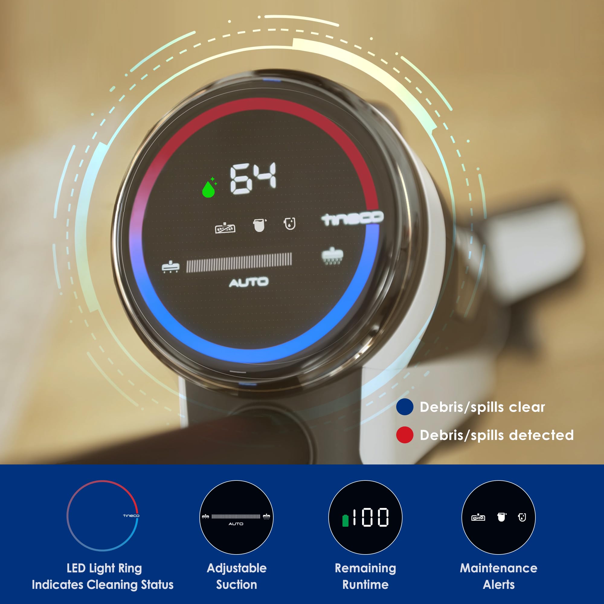 Tineco Floor ONE S3 Limpiador inalámbrico para pisos de madera dura, aspiradores livianos en seco y húmedo para limpieza de múltiples superficies con sistema de control inteligente