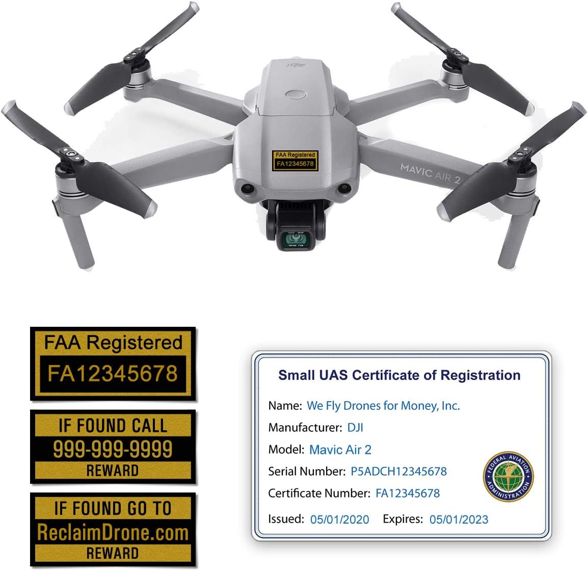 Amazon Com Mavic Air 2 Dji Faa Drone Identification Bundle Labels 3 Sets Faa Uas Registration Id Card For Commercial Pilots 3 To 12 Battery Labels Toys Games