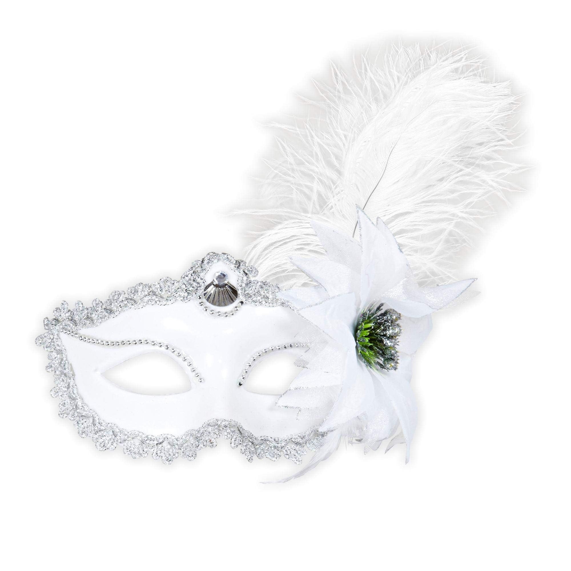 White Eyemask withRose & Feathers Vanity Star Masks Eyemasks & Disguises for Masquerade Fancy Dress Costume Accessory