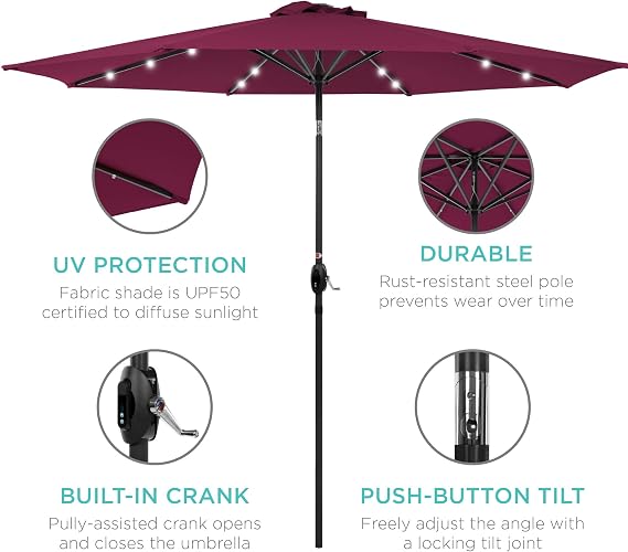 Best Choice Products 10ft Solar Led Market Patio Umbrella W Usb Charger Weather Resistant Canopy Burgundy Detachable Portable Power Bank Easy Crank Tilt Adjustment Talkingbread Co Il