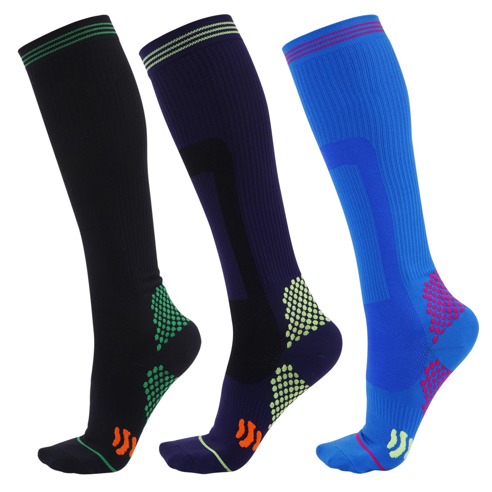 Evolyline 3 Pairs Medical Compression Socks for women & Men，Knee High Compression Socks Men Flight Socks for Men，Circulation Compression Stockings Varicose Veins Socks for Flying Running Sports Travel