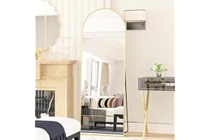 Elemango 64"x21" Arched Floor Mirror Full Length Mirror, Full Body Wall Mirror with Aluminum Frame, Arched-Top Full Mirror Standing Hanging or Leaning, Dressing Mirror for Bedroom Living Room, Gold