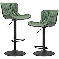 Finnhomy Bar Stools Set of 2, Modern 360° Swivel Faux Leather Bar Stools, 24"-32.5" Seat Height with Back, 330 lbs Capacity, SGS Gas Lift, Upholstered Kitchen Chairs for Kitchen Island, Green