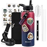 WixByti 40 oz Insulated Water Bottle with Straw (Cold for 48 Hrs), Stainless Steel Triple Wall Vacuum Sports Water Jug, Leakproof Hydro Cup Flask with Paracord Handle & Straw Spout Lids & DIY Stickers