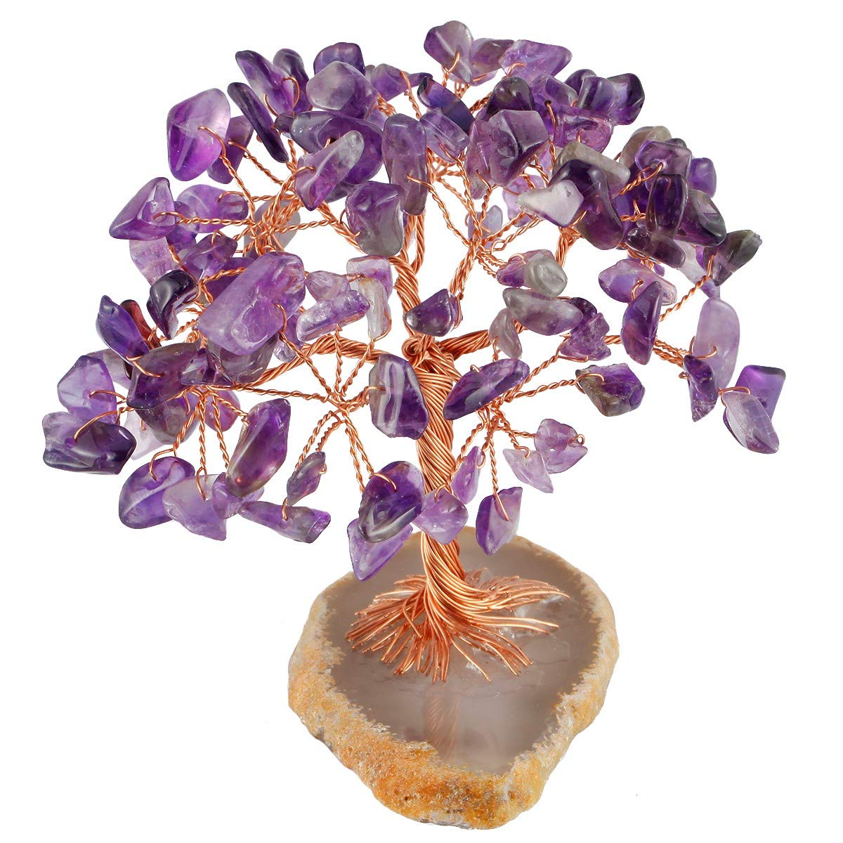 KYEYGWO Handmade Amethyst Crystal Money Tree for Good Luck Wealth Health, Figurine Bonsai on Natural Agate Slab 2.3"-3" High