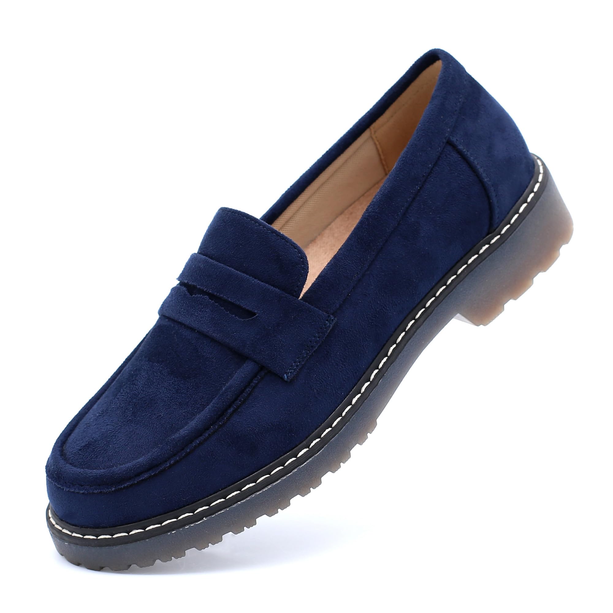 Photo 1 of ANVANVZAI Women's Chunky Loafers, Platform Comfortable Slip-On Dressy Fashion Driving Moccasins Women Navy Blue Size 7.5