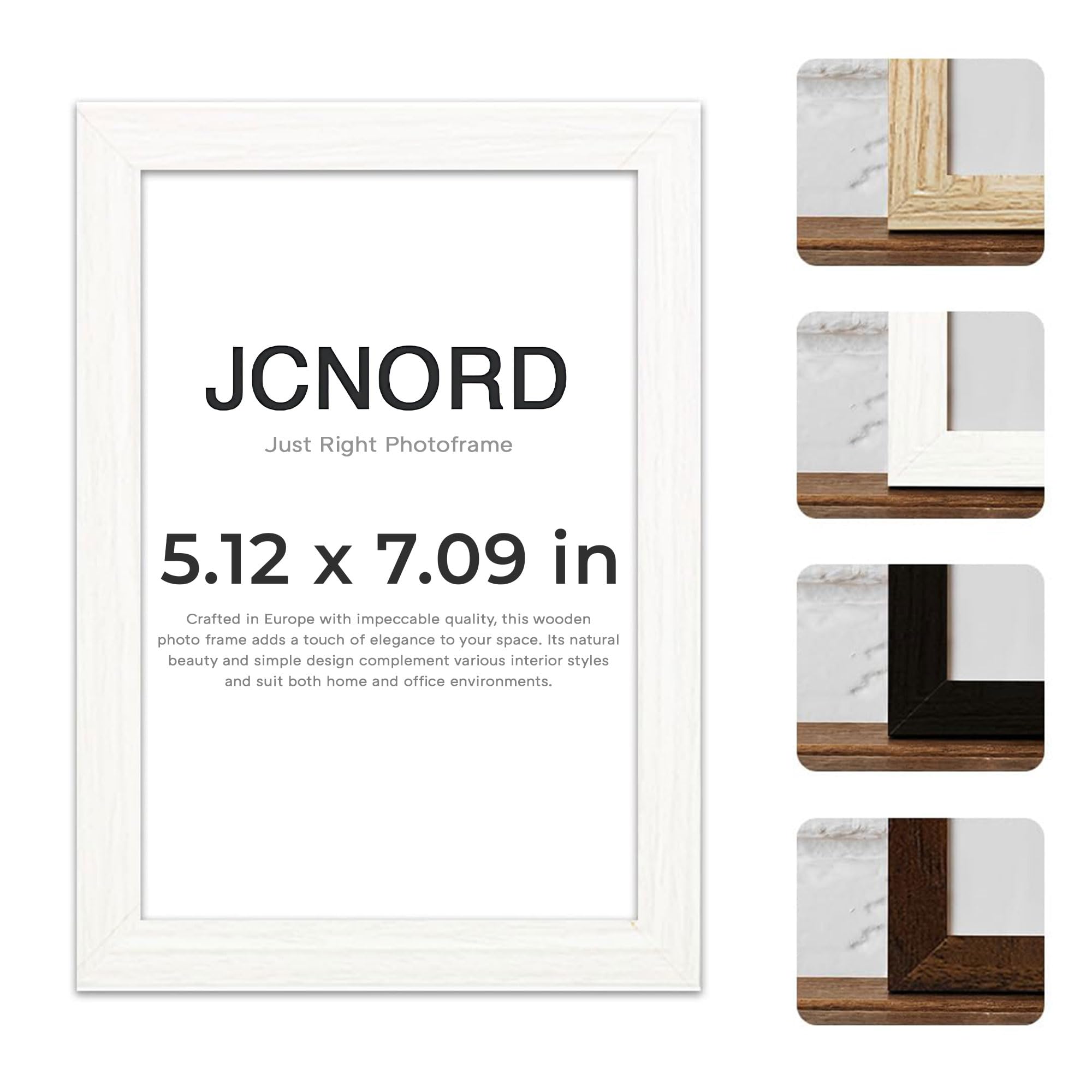 JCNORD White MDF Wooden Picture Frame 7x5 inches (13x18 cm) with Shatterproof Acrylic Glass | Modern Photo Frame for Walls and Tables