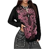SOLY HUX Women's Gothic Oversized Tops Long Sleeve Crew Neck Graphic Tee Shirts Y2k Grunge Clothes