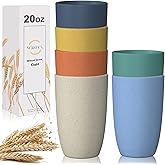 Wrova Wheat Straw Cups 6 PCS Good Alternative to Plastic Reusable Cups 20 oz Unbreakable Drinking Cup Reusable Dishwasher Safe Water Plastic Glasses Mixed Color