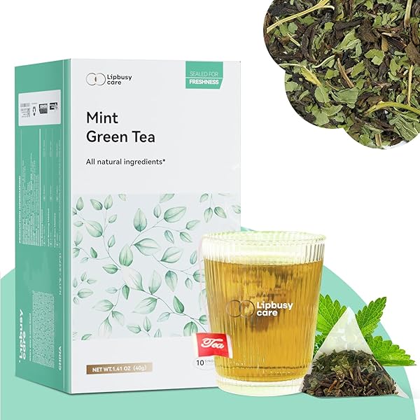 LIPBUSY CARE ORGANIC MINT GREEN TEA BAGS 10...