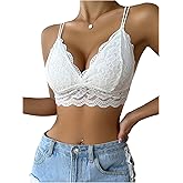 MakeMeChic Women's Floral Lace Bra Spaghetti Strap Scallop Trim Wireless Lingerie Bralette