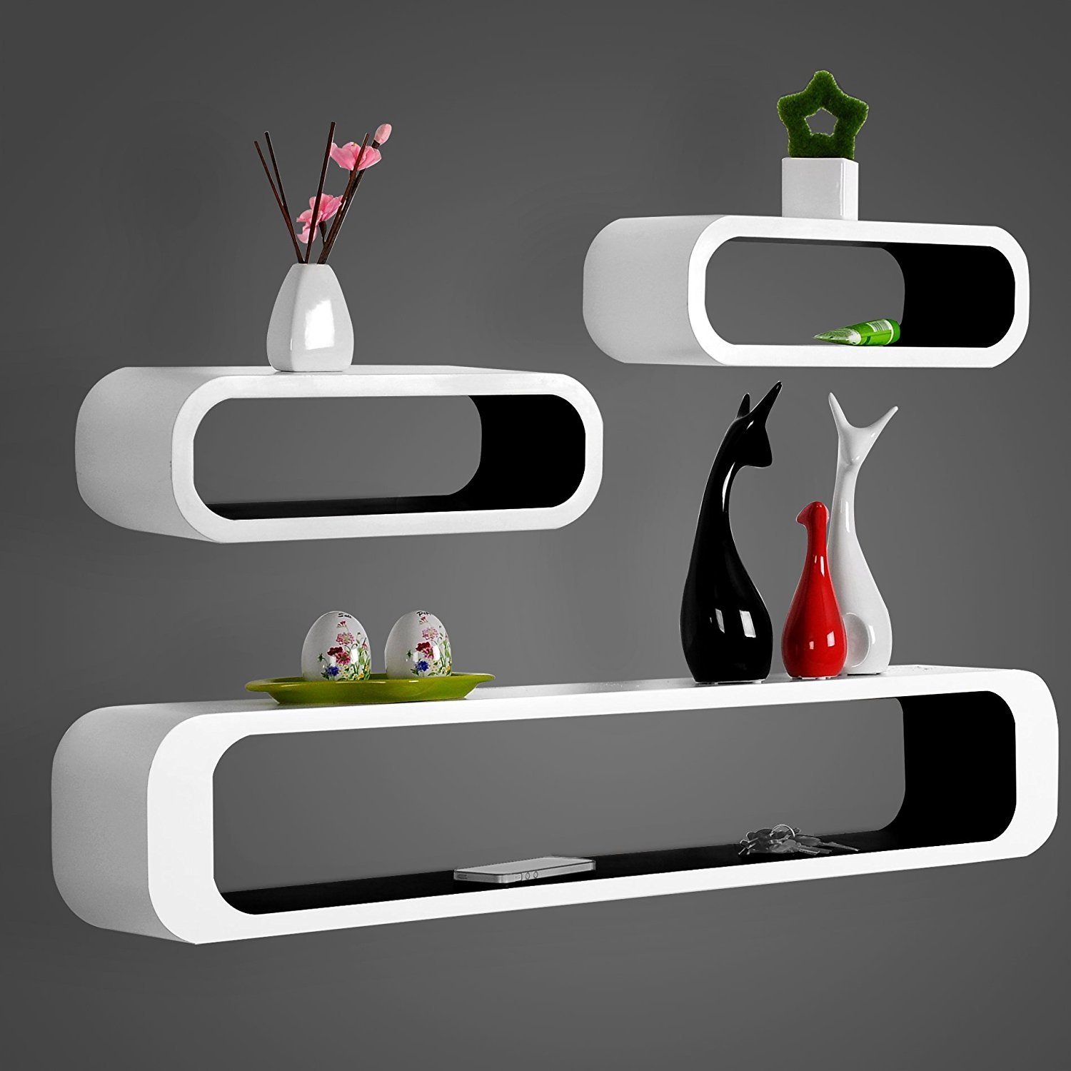 Luxury Set of 3 Cube Floating Shelves with Retro Design Wall Mounted Display Shelf Matt Finish