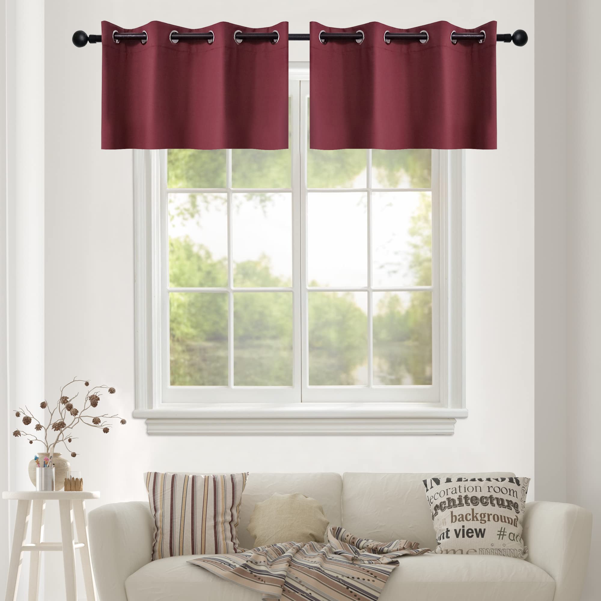 YGO Bedroom Half Window Curtain Valances Home Decoration for Christmas and Thanksgiving Day Blackout Valances Eyelet Top Curtains Wine Red 1 Pair 52 Width x 18 inch Length