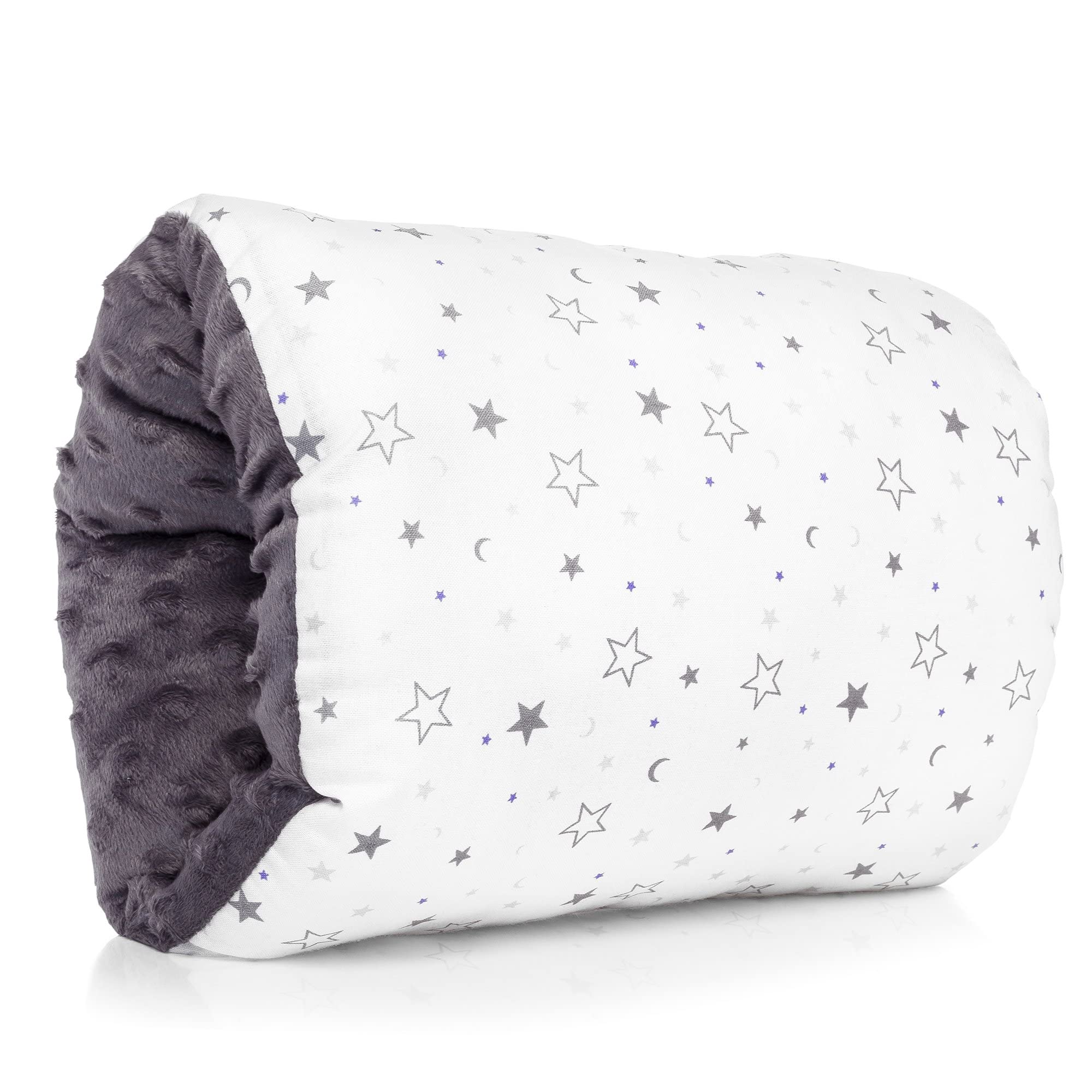 Lansinoh Breastfeeding Pillow for The Arm to Support Nursing Baby as a Cushion, suitable for all including c-section, portable and compact, washable, light grey star print fabric