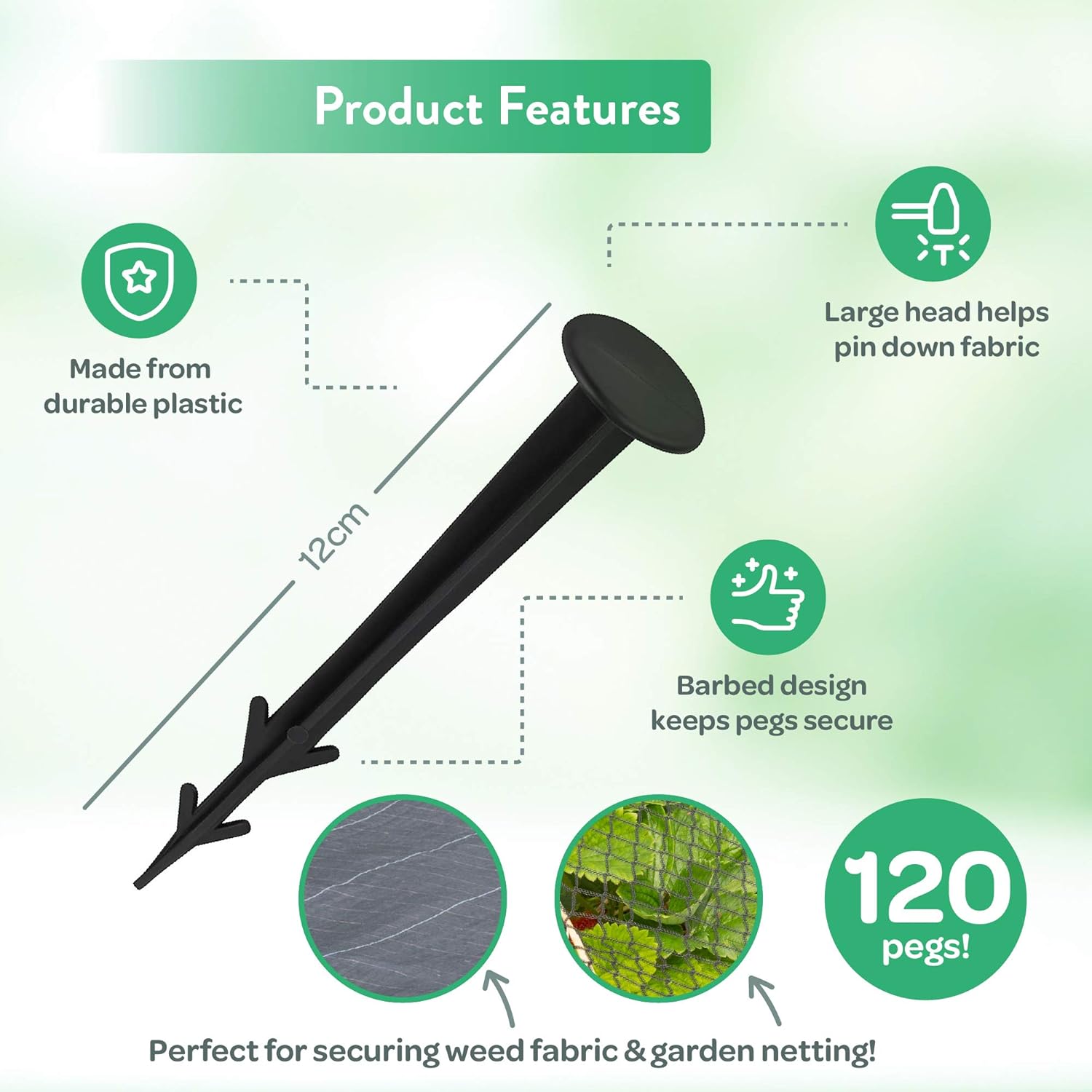 Green Thumbz Weed Membrane Pegs, Pack of 120 Garden Pegs for Membrane (12cm) - Image 3