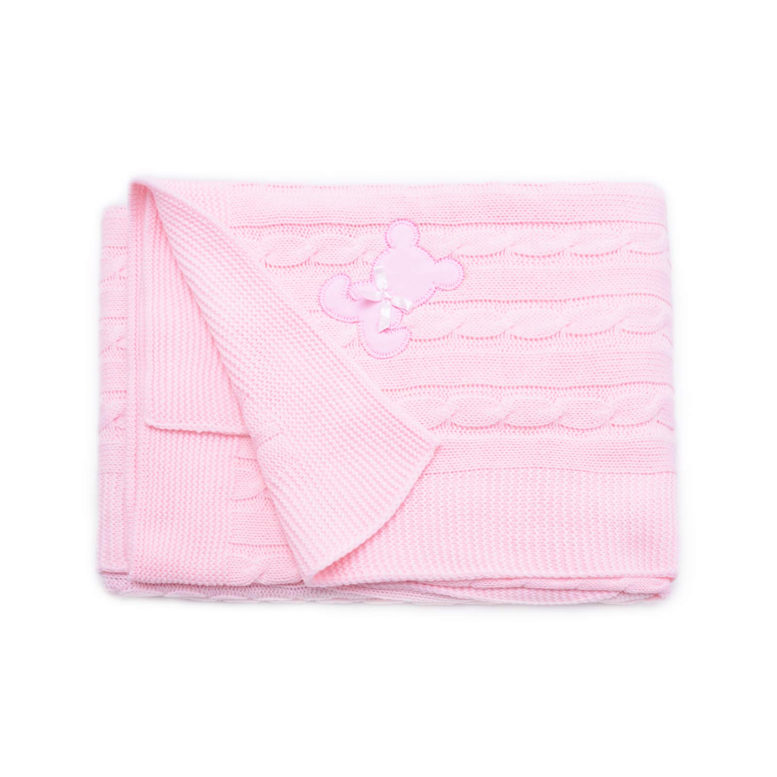 PEKITAS Baby Knitting Yarn Blanket 100 x 100 cm 100% Eco-Friendly Acrylic Made in Portugal Pink