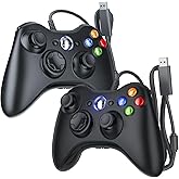 Dinosoo 2 Pack Replacement for Xbox 360 Controller Wired, PC Controller Compatible with Microsoft Xbox 360 & Slim/PC, with Upgraded Joystick, Double Shock, Voice Function Black