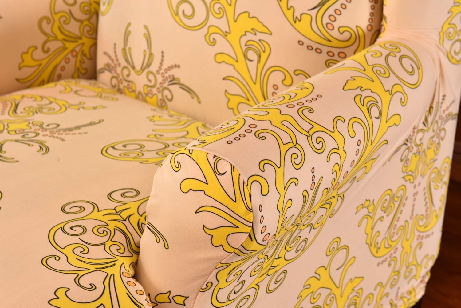 WAQIA Elegant Wing Chair Slipcovers Stretchy Wing Back Armchair Sofa Covers, Floral Printed Slipcovers for Wingback Chair Furniture Protector in Living Room, with A Seat Cushion Cover (Yellow): Home & Kitchen