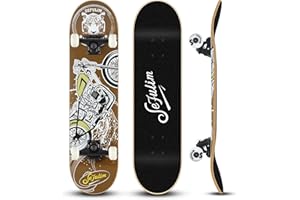 Sefulim 31 x 8 Inch Complete Skateboard 7 Layer Canadian Maple Double Kick Deck Concave Cruiser Trick Skateboard for Boys Girls Teens Adults Beginner