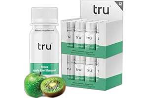 Tru Focus Shot, Apple Kiwi Flavored Extra Strength Energy Shots - Zero Sugar Nootropic Drink plus Adaptogens, Choline, and Yerba Mate - Natural Caffeine, GF, Keto, Vegan Supplement, 2oz (Pack of 24)