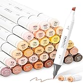 Ohuhu Alcohol Markers 36 Skin-Tone Portrait Colors: AP Certificated Double Tipped Skin Color Marker Set for Artists Adults Coloring Illustration - Oahu of Ohuhu Markers Chisel and Fine - Refillable