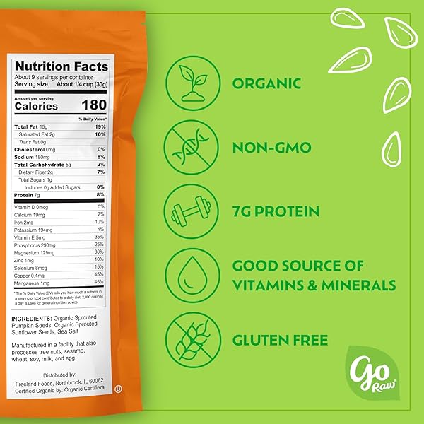 GO RAW ORGANIC SPROUTED PUMPKIN & SUNFLOWER SEEDS, 10 OZ, SEA SALTED, KETO, KOSHER, SUPERFOOD