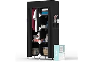Tidyfy Portable Closet Wardrobe with 6 Storage Shelves and 1 Hanging Rack | Small Closet Clothes Organizer Portable Wardrobe Closet for Hanging Clothes (Black)