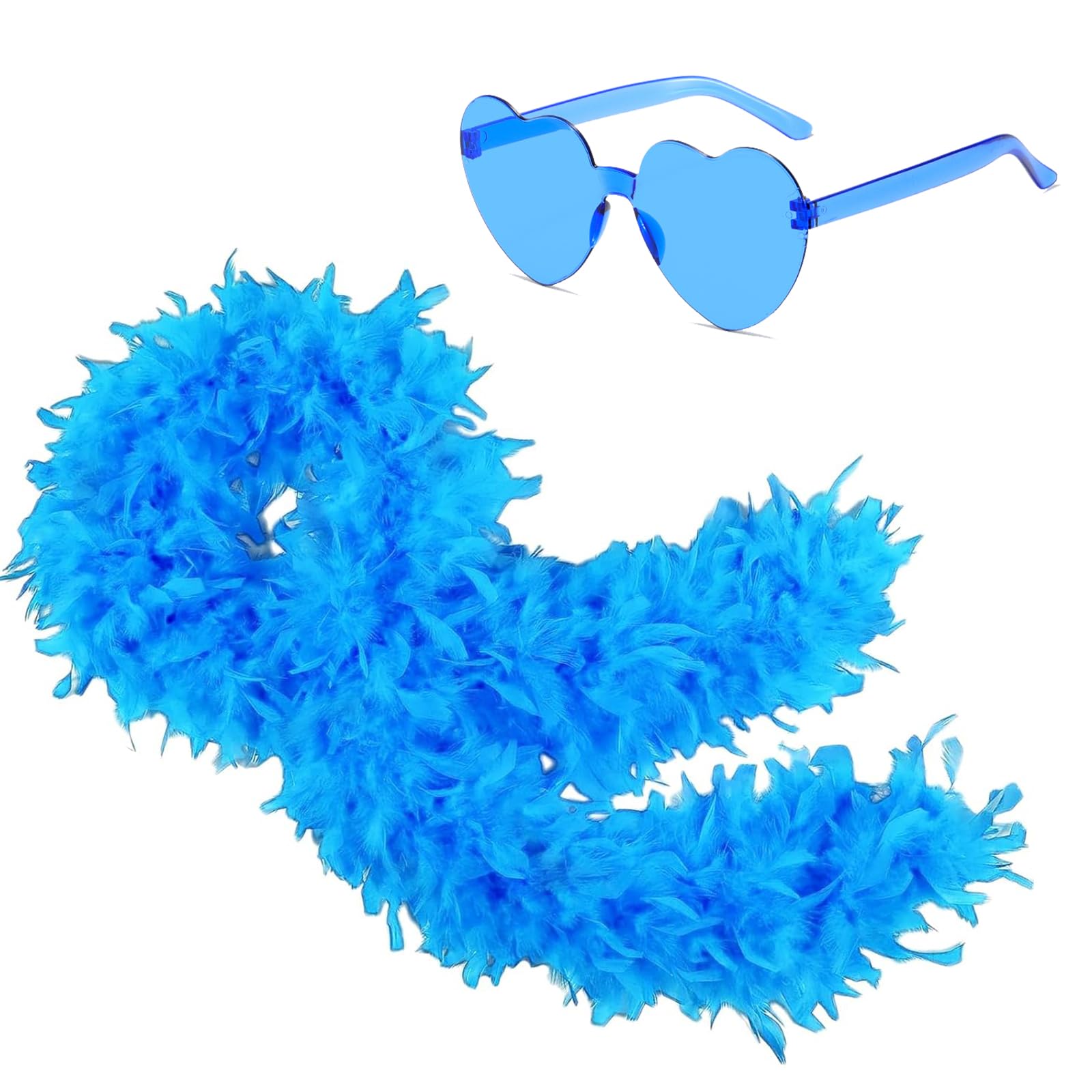 Ceboic Colorful Feather Boas 2M Fluffy Feather Boa with Heart Rimless Sunglasses Natural Turkey Feather Scarf Fancy Dress Accessories for Women Girls Dancing Wedding Cosplay Halloween Christmas Party