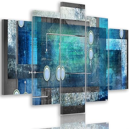 Feeby Frames Tableau Multi Panneau 5 Parties Tableau Imprime Xxl Tableau Imprime Sur Toile Tableau Deco Pentaptyque Type A 100x150 Cm Abstraction Cercles Rectangles Cadres Gris Bleu Amazon Fr Cuisine Maison