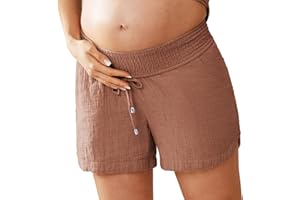 Maacie Maternity Shorts Underbelly Drawstring Elastic Waist Cotton Shorts with Pockets Summer Cute Beach Casual Shorts