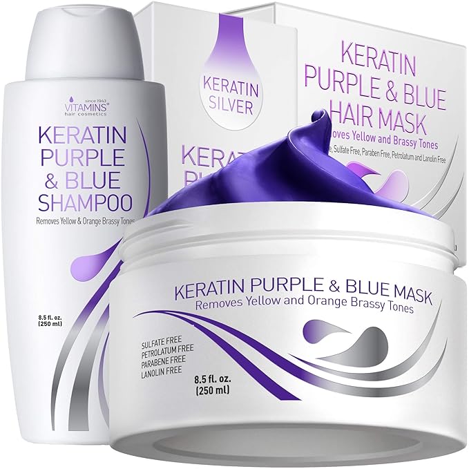 Vitamins Keratin Purple Shampoo and Hair Mask Kit Violet