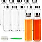 GUANENA 12 Pack Glass Water Bottles, 16oz Clear Glass Bottles with Stainless Steel Lids, Reusable Glass Drink Bottles with Caps for Juicing, Smoothies, Tea, Water, Beverages