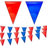 Safety Warning Pennant Banner Flags – 105FT OSHA High Visibility Colored Triangle Flags for Construction Zones, Roadwork, and Hazard Areas(BLUE+RED,45PCS)